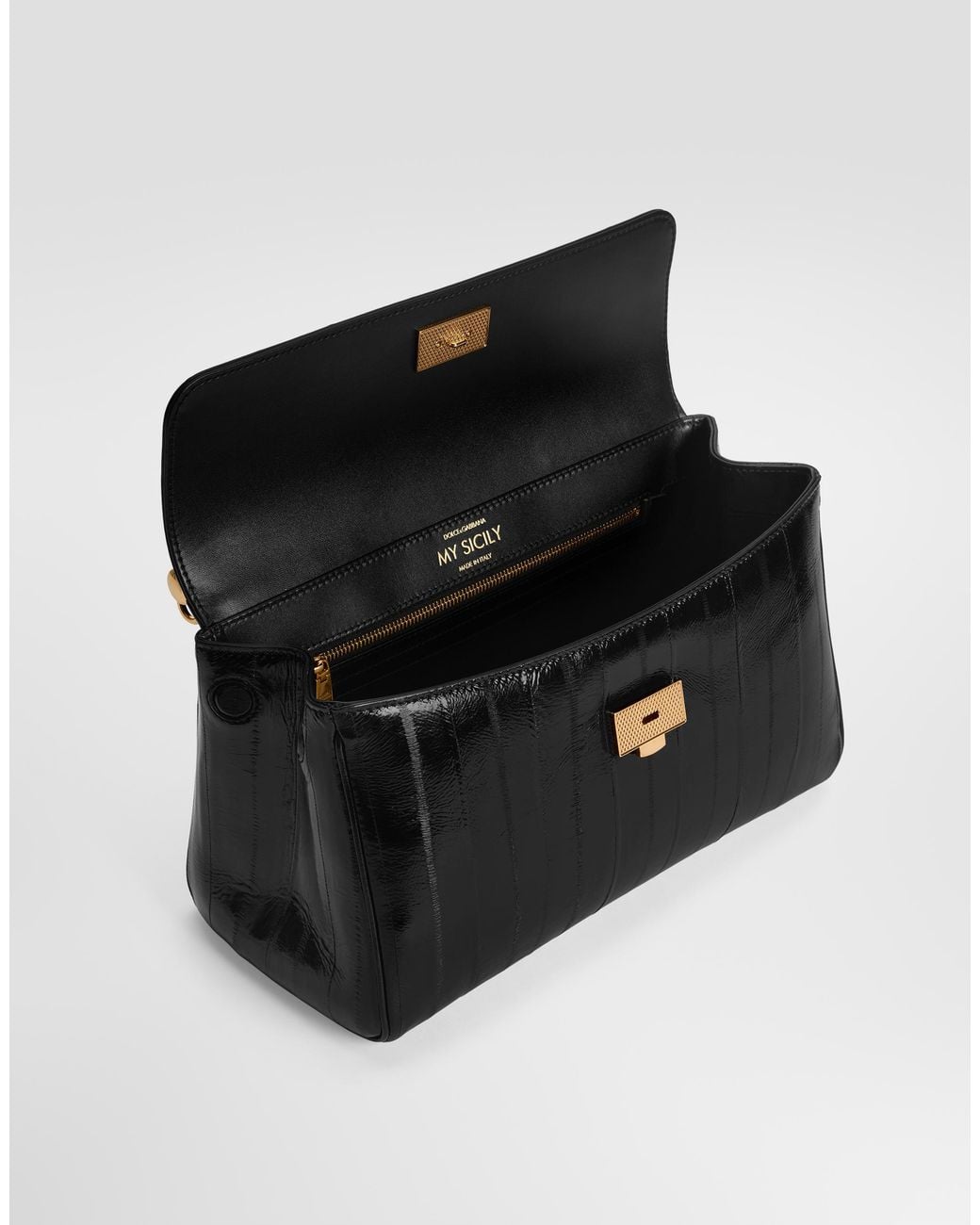 Dolce & Gabbana Black Medium My Sicily Eel Handbag