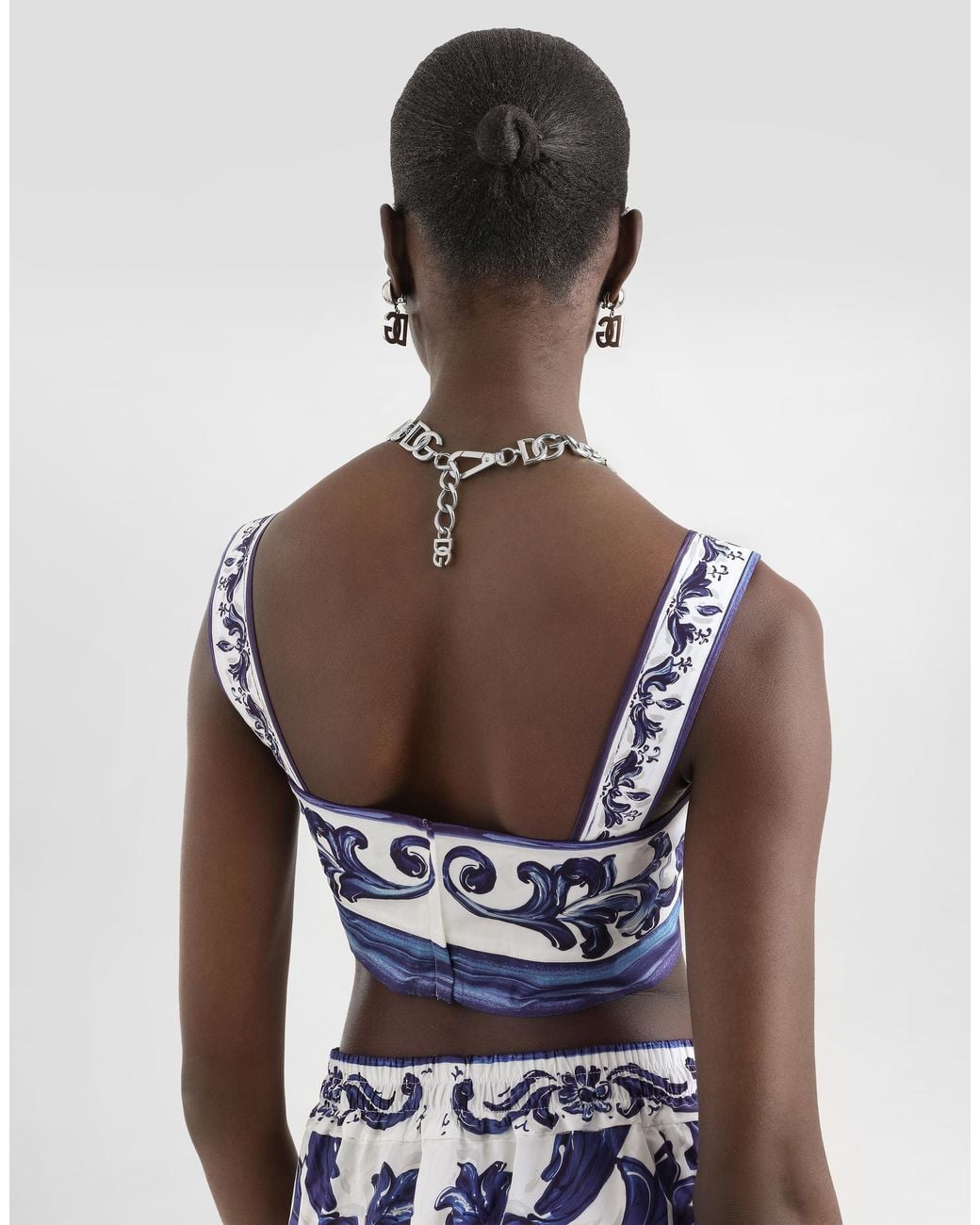 Dolce & Gabbana Blue Dg Exclusive Majolica- Poplin Top