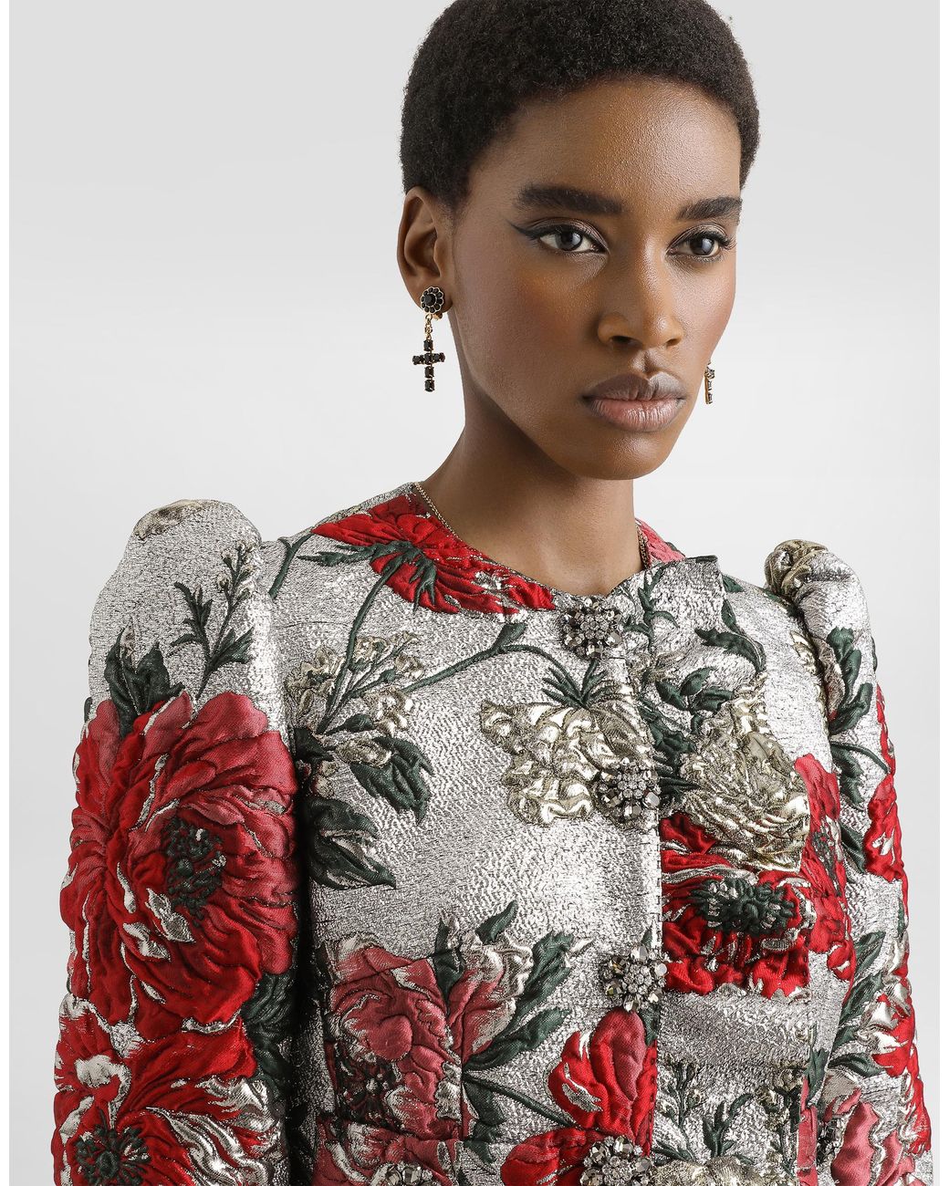 Dolce & Gabbana White Single-Breasted Floral Jacket With Ruffles