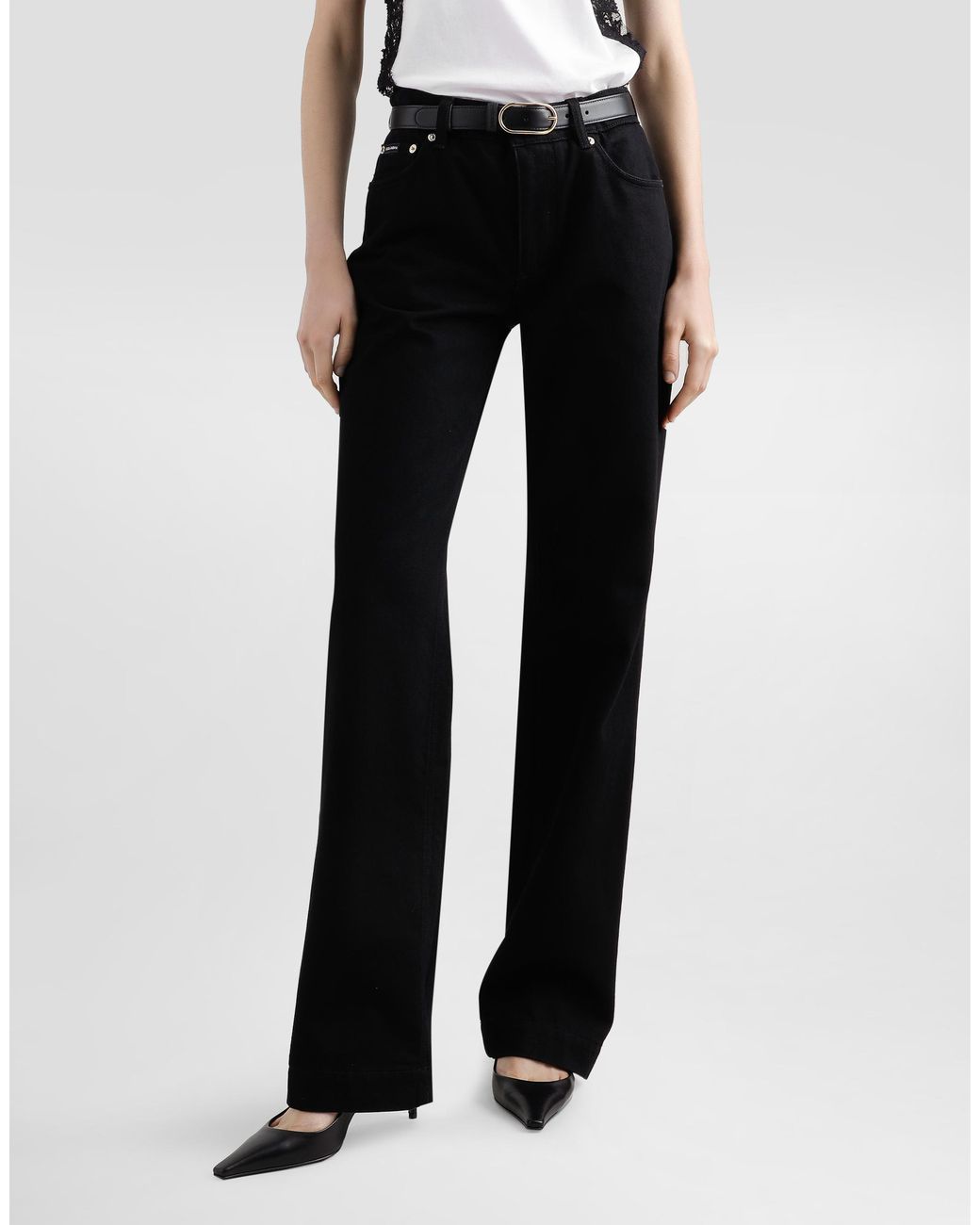 Dolce & Gabbana Black Loose Denim Jeans With Pressed Pleat
