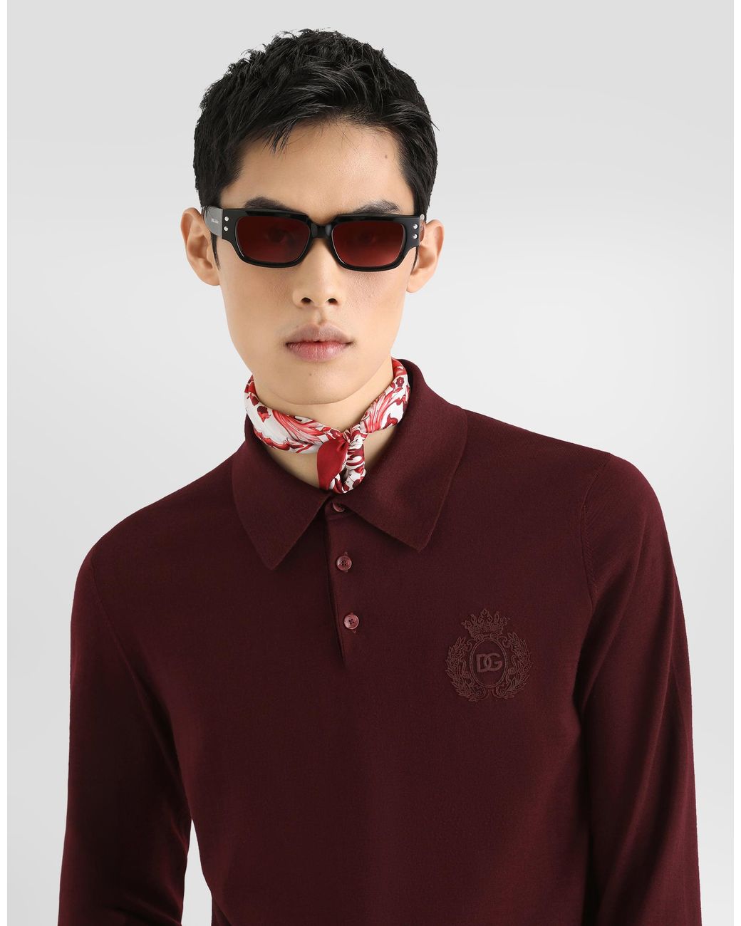 Dolce & Gabbana Red Knit Polo Shirt With Embroidery for men