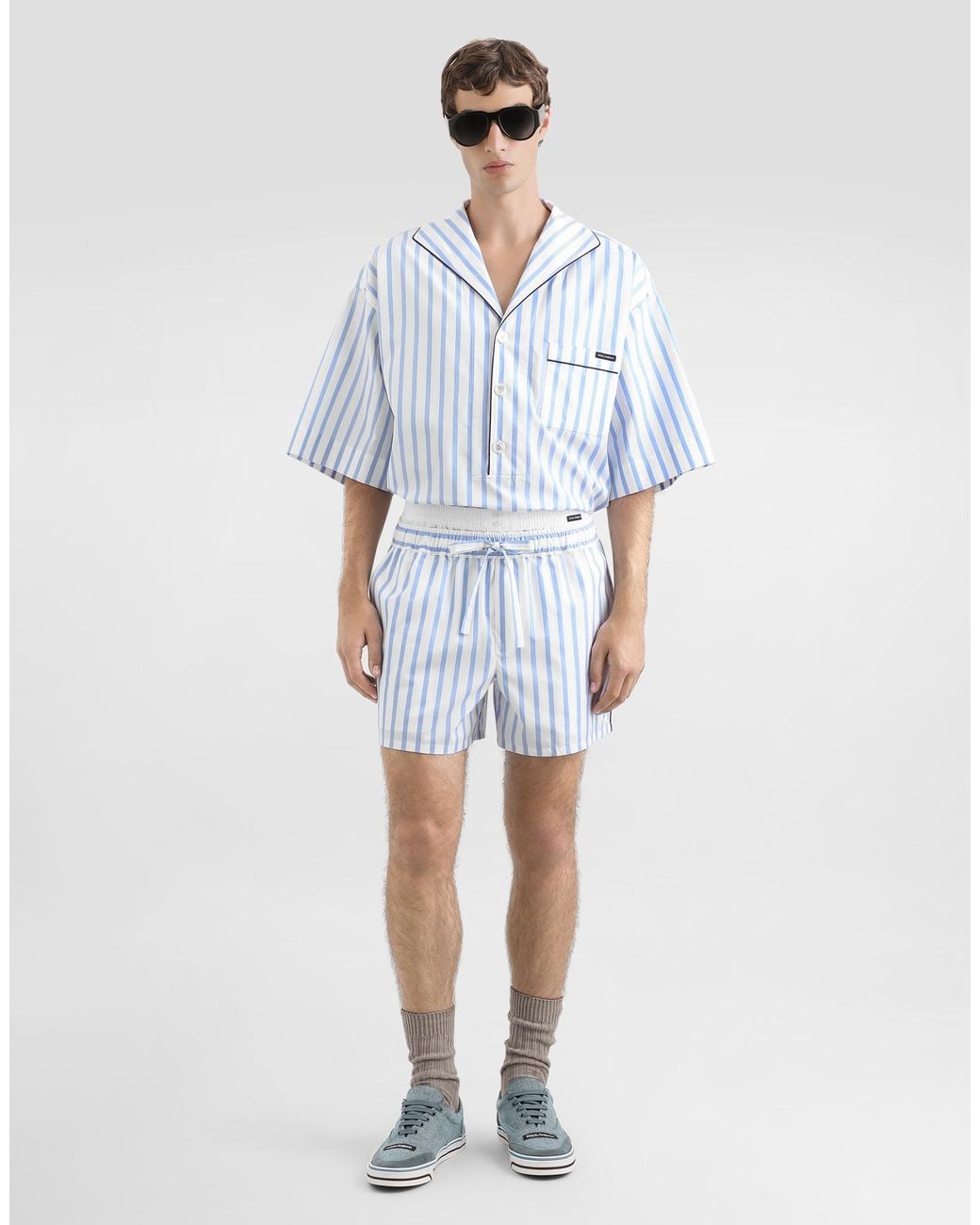 Dolce & Gabbana Blue Striped Poplin Shirt for men
