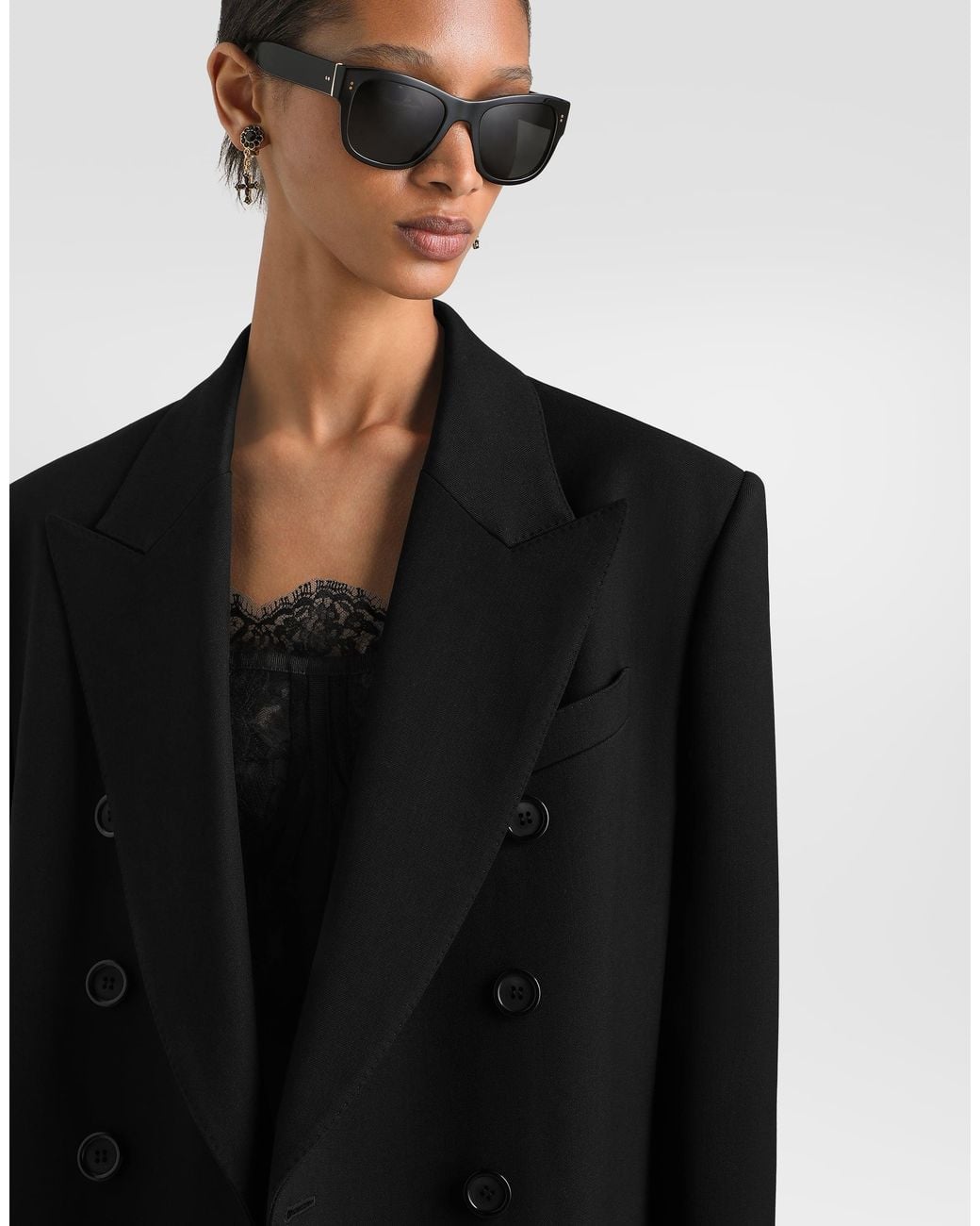 Dolce & Gabbana Black Wool Gabardine Coat