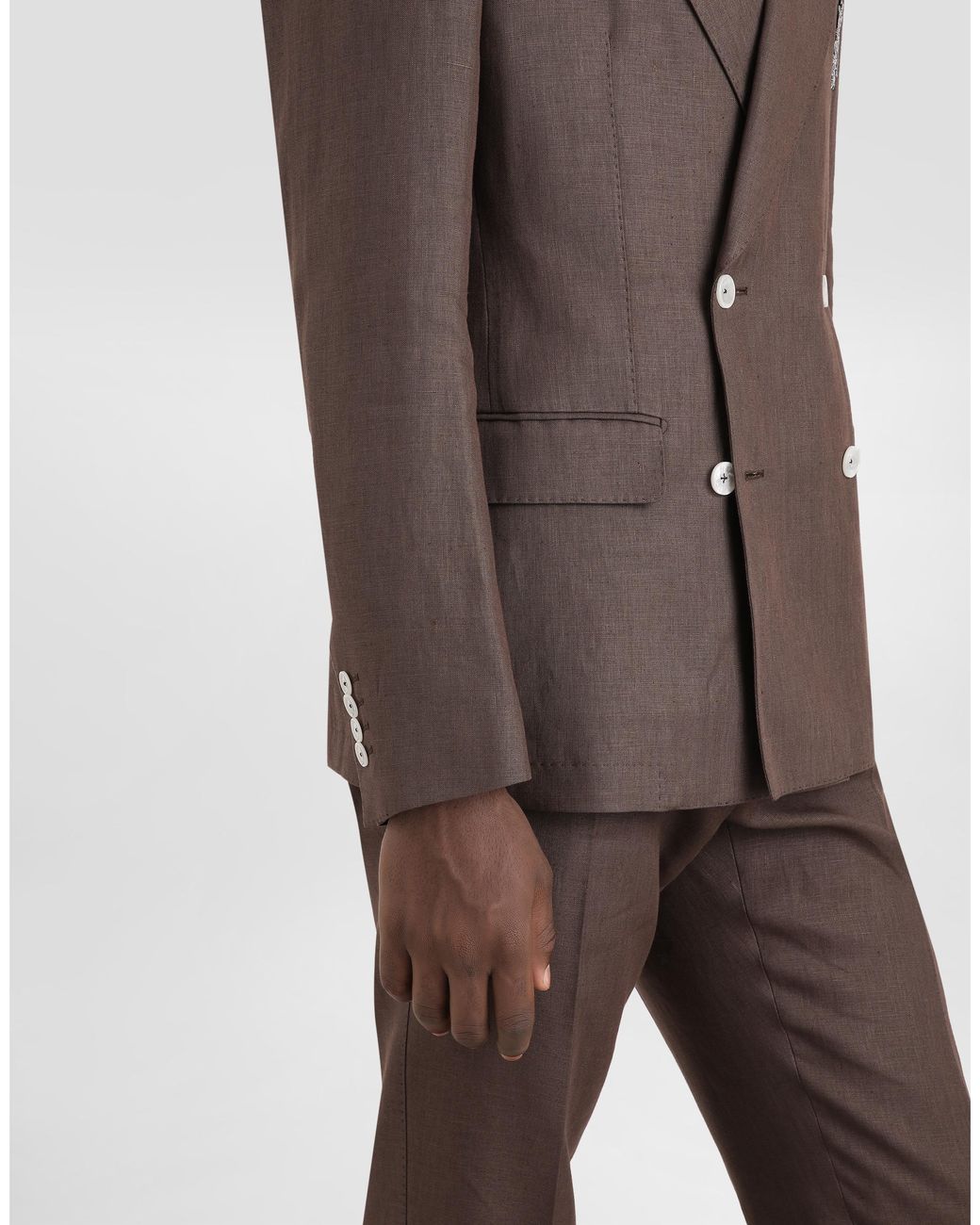 Dolce & Gabbana Brown Double-Breasted Linen Jacket With Patch for men