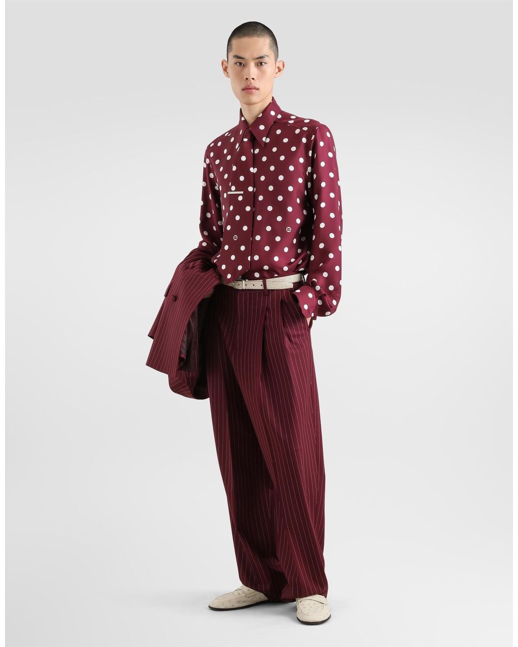 Dolce & Gabbana Red Polka Dot-Print Silk Twill Shirt for men