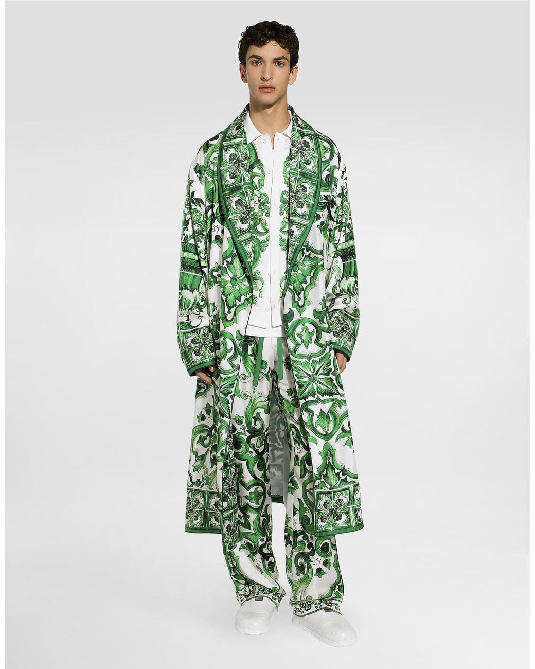 Dolce & Gabbana Green Oversize Silk And Yarn Shirt With Majolica for men