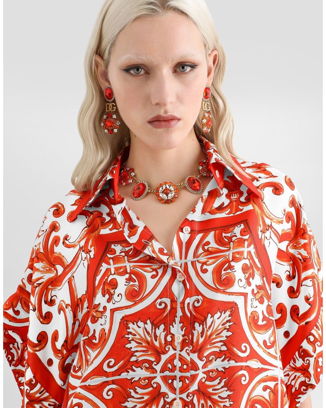 Chemise En Soie À Imprimé Majolique Dolce & Gabbana en coloris Red