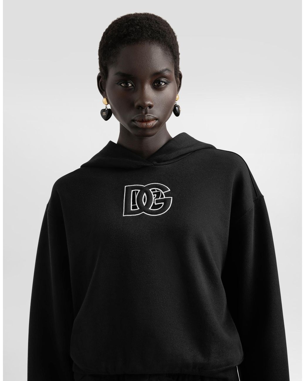 Dolce & Gabbana Black Cotton Sweatshirt With Dg Embroidery