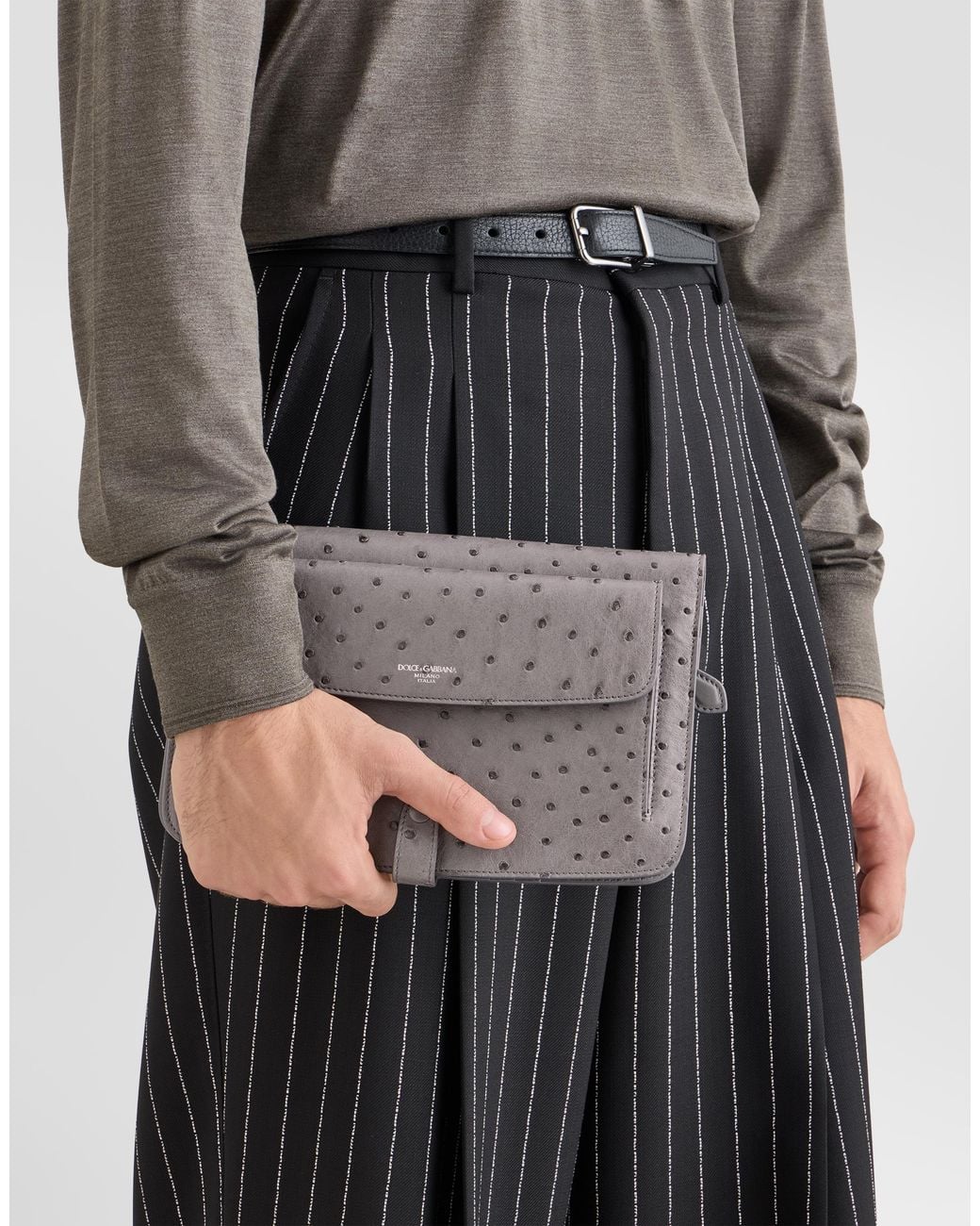 Dolce & Gabbana Gray Ostrich Leather Clutch for men