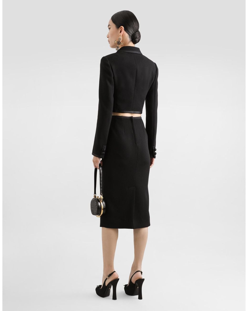 Dolce & Gabbana Wool Crepe Calf-Length Pencil Dress Black