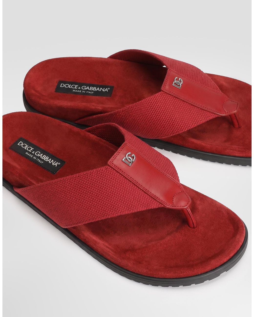 Dolce & Gabbana Red Logo Flip Flops for men