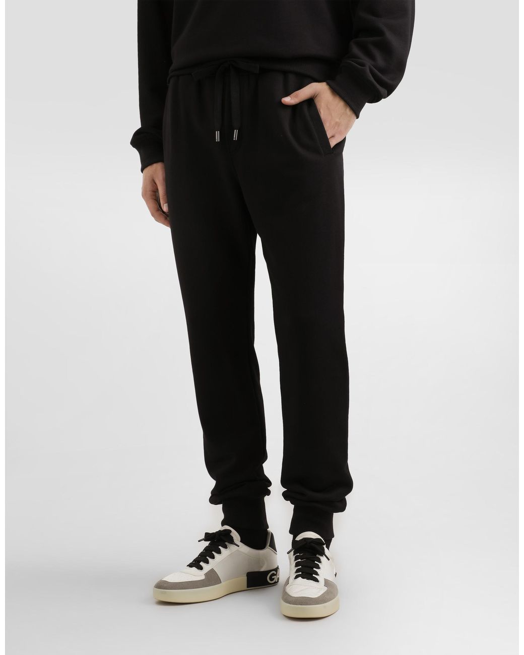 Dolce & Gabbana Black Jersey Trousers With Patch for men