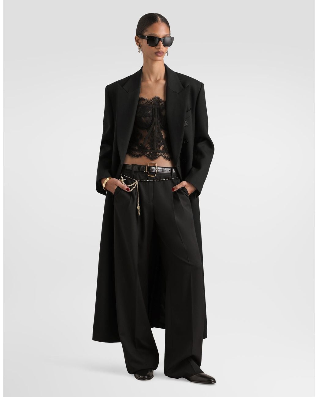 Dolce & Gabbana Black Wool Gabardine Coat