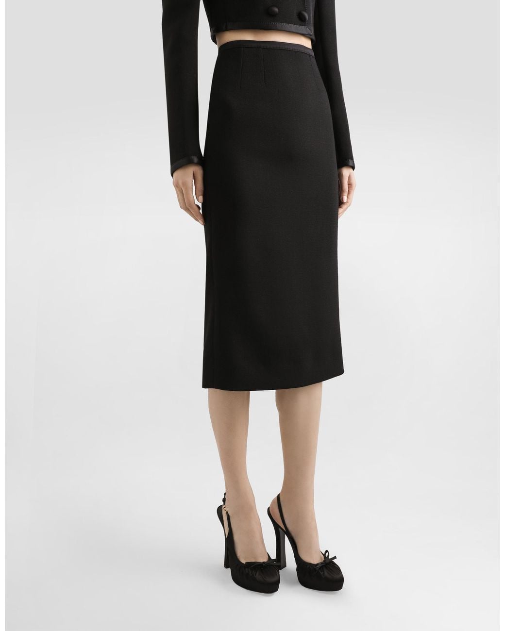 Dolce & Gabbana Wool Crepe Calf-Length Pencil Dress Black
