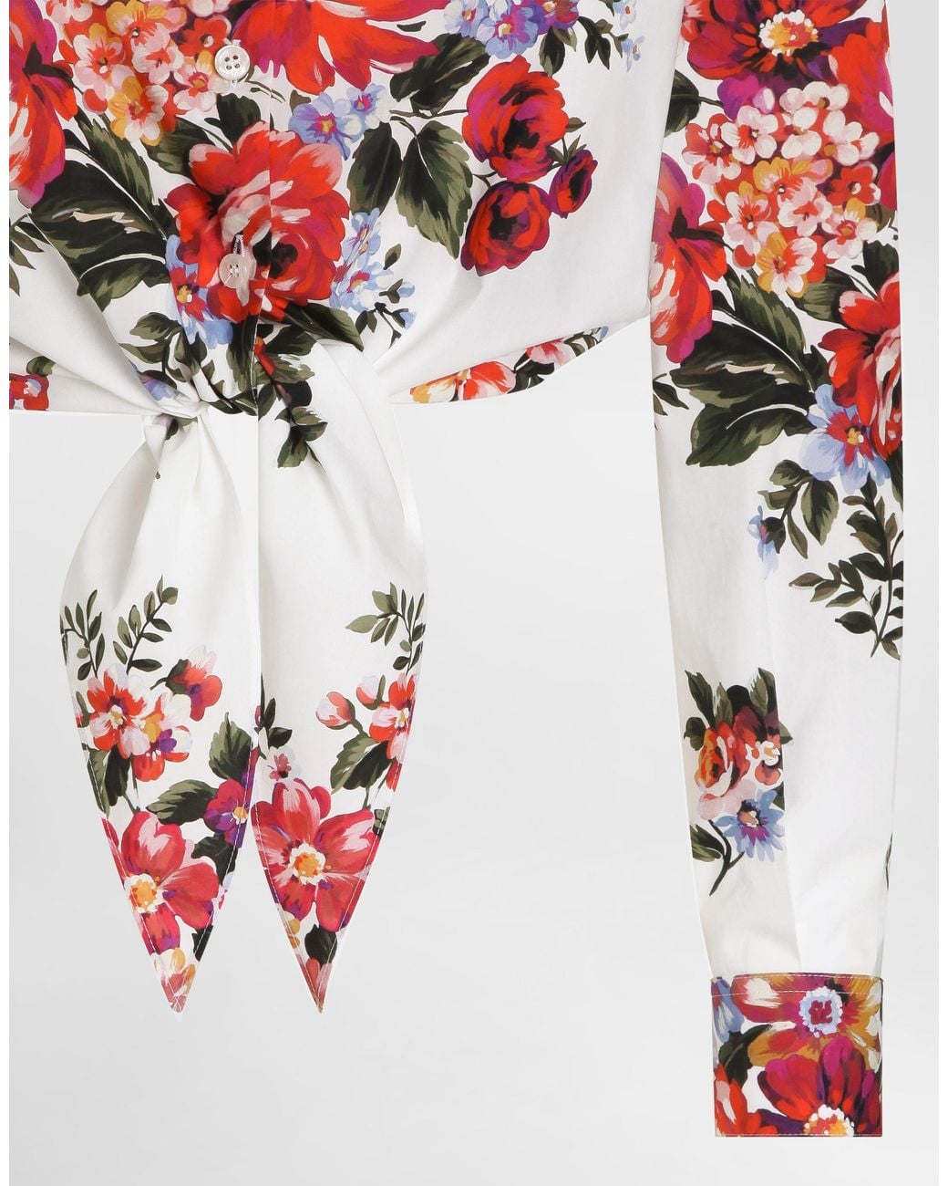Dolce & Gabbana Red Flower Bouquet-Print Cotton Shirt