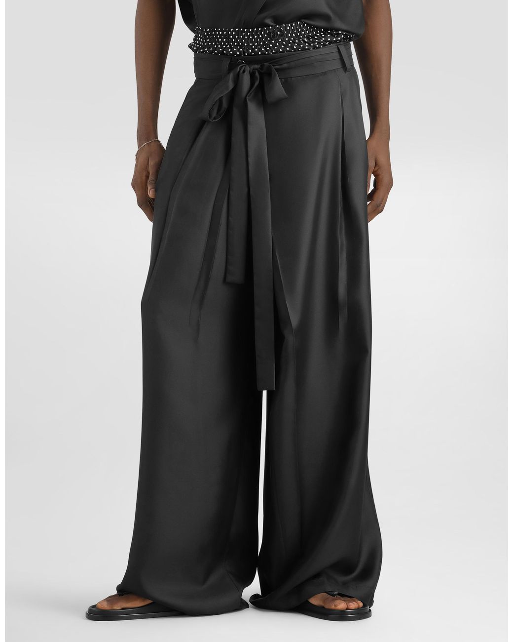 Dolce & Gabbana Black Silk Twill Trousers for men