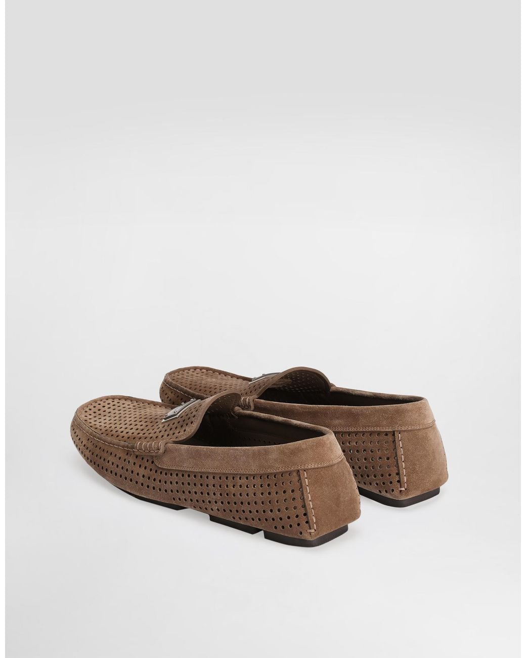 Dolce & Gabbana White Dg Driver Perforated Split Calfskin Slipper for men