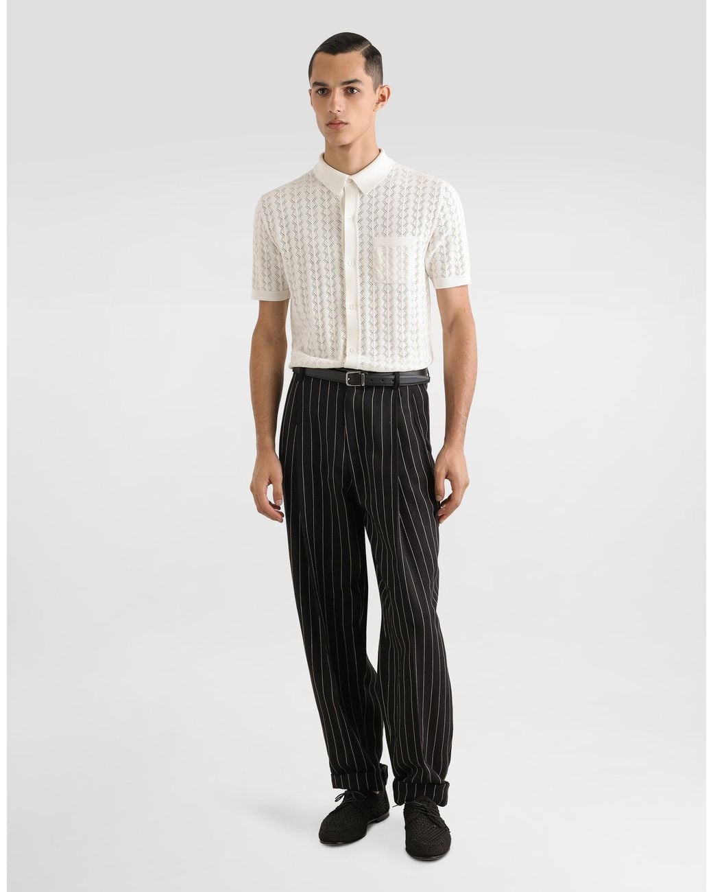 Dolce & Gabbana White Short-Sleeved Cotton Openwork Shirt for men