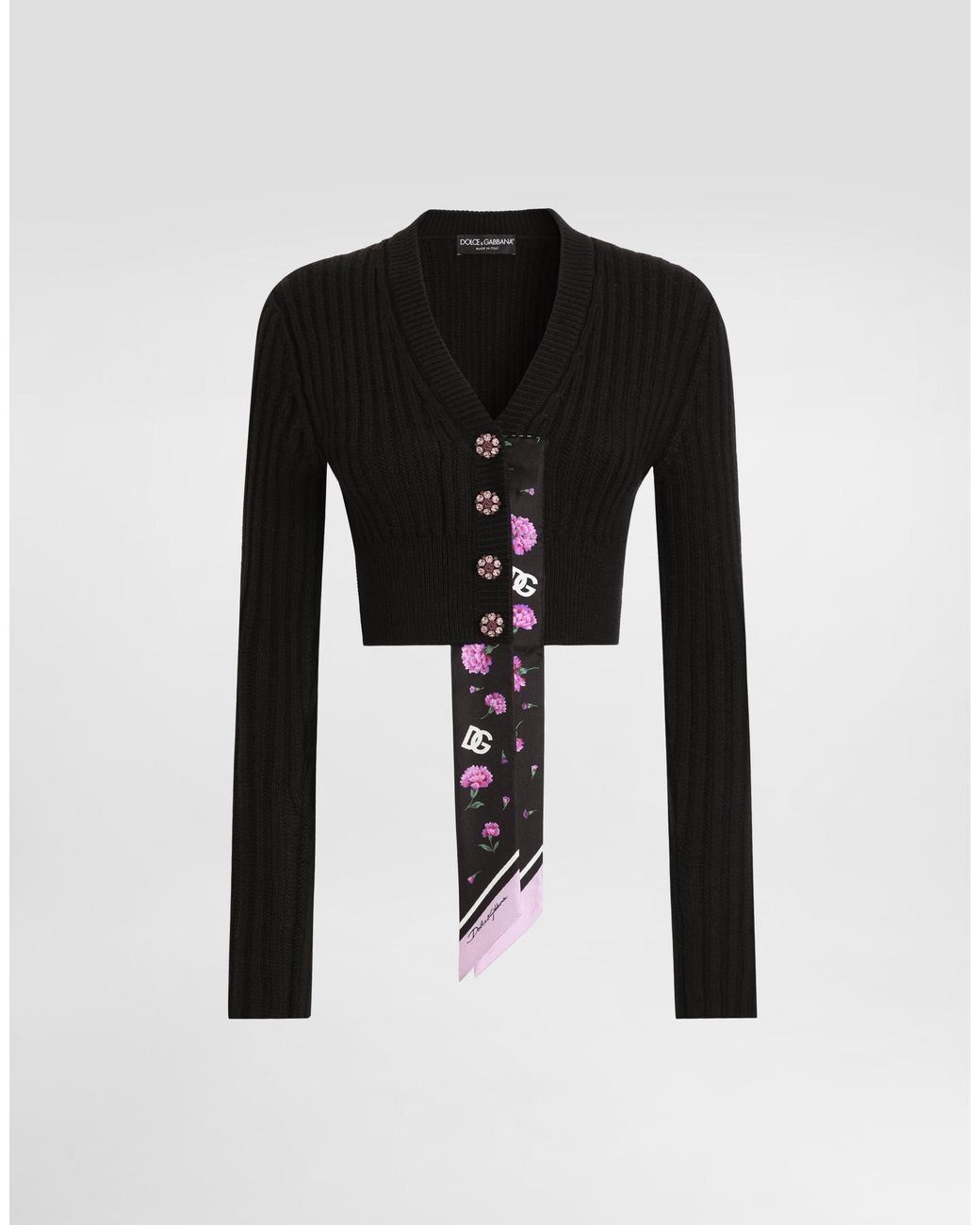 Dolce & Gabbana Black Wool Cardigan With Offset Rib