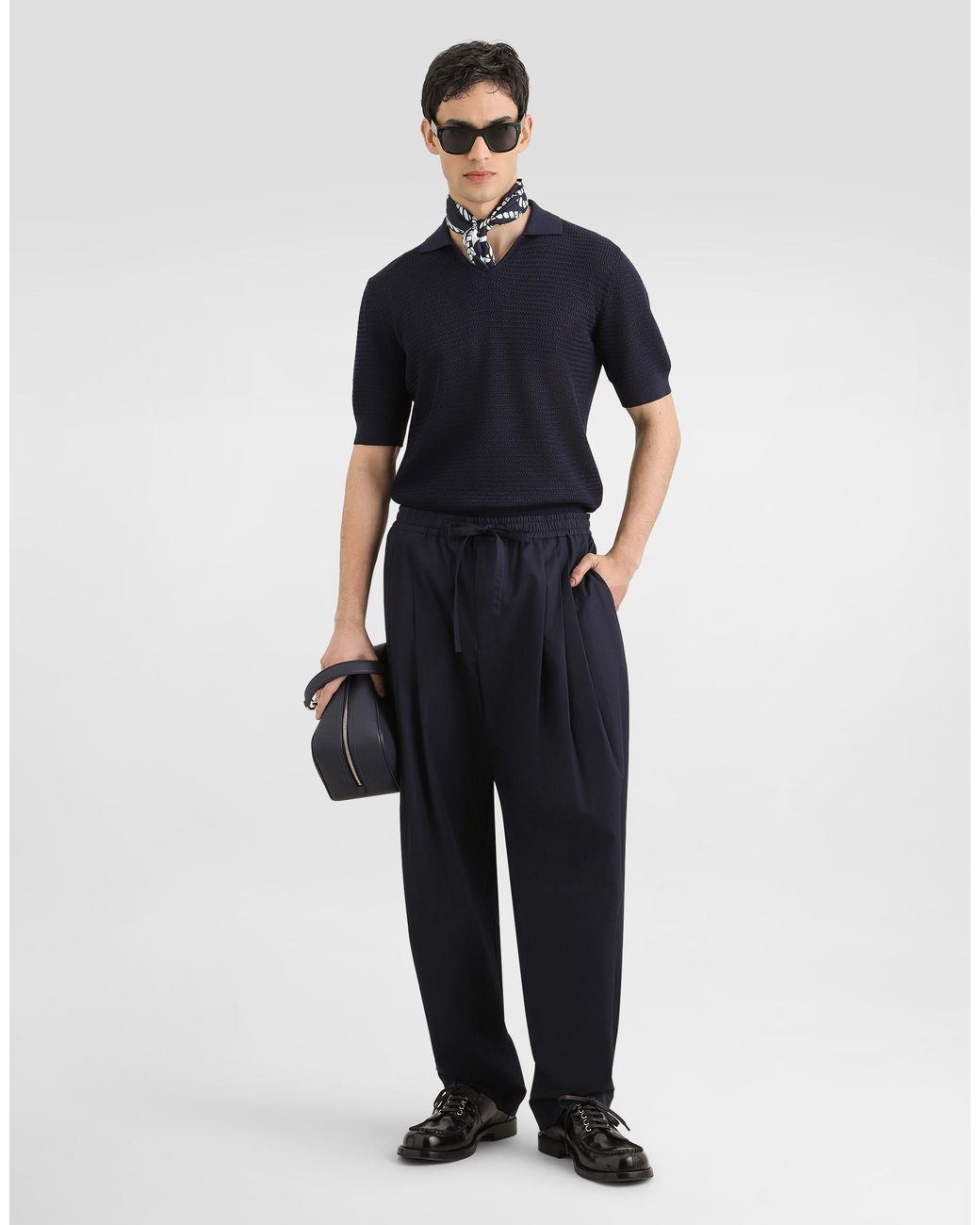 Dolce & Gabbana Blue Silk Polo Shirt With Micro-Stitch Detailing for men