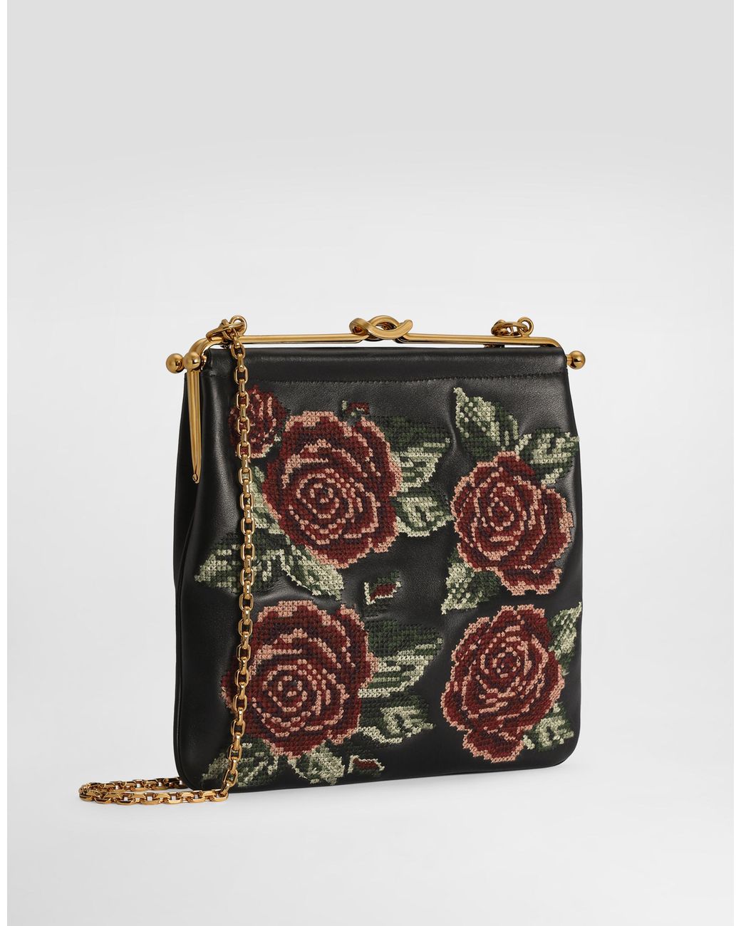 Dolce & Gabbana Black Dina Shoulder And Crossbody Bag With Fine Stitch Embroidery