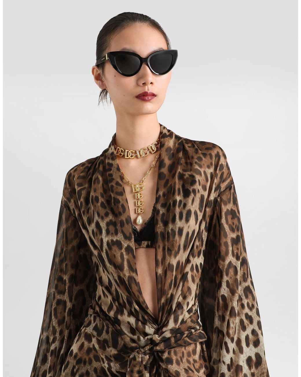 Dolce & Gabbana Brown Leo- Chiffon Dress