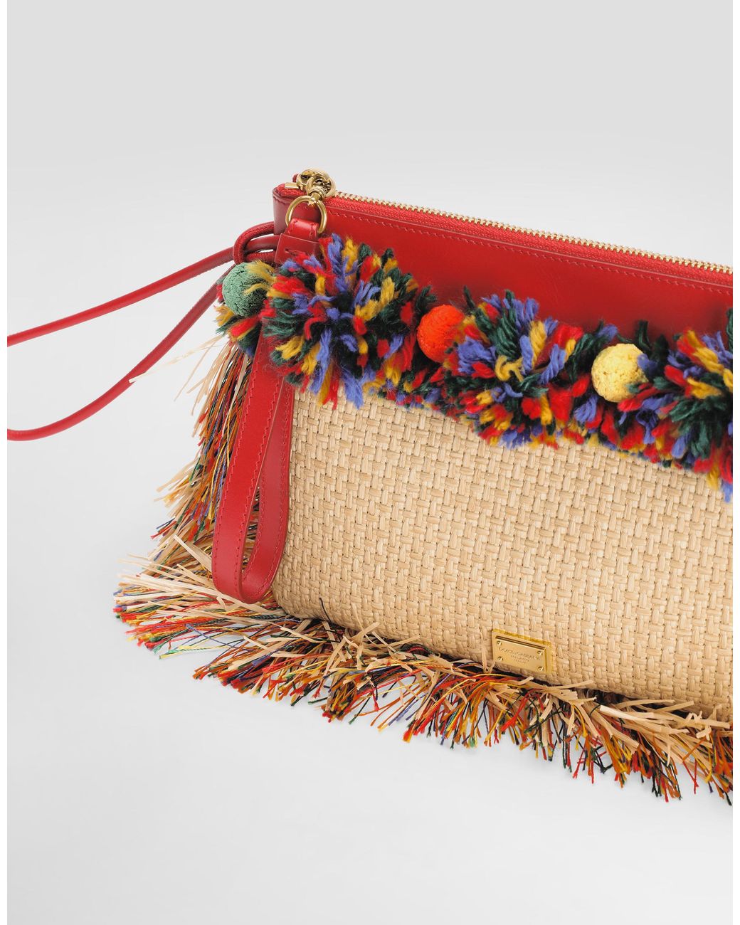 Dolce & Gabbana Multicolor Raffia Toiletry Bag With Fringes