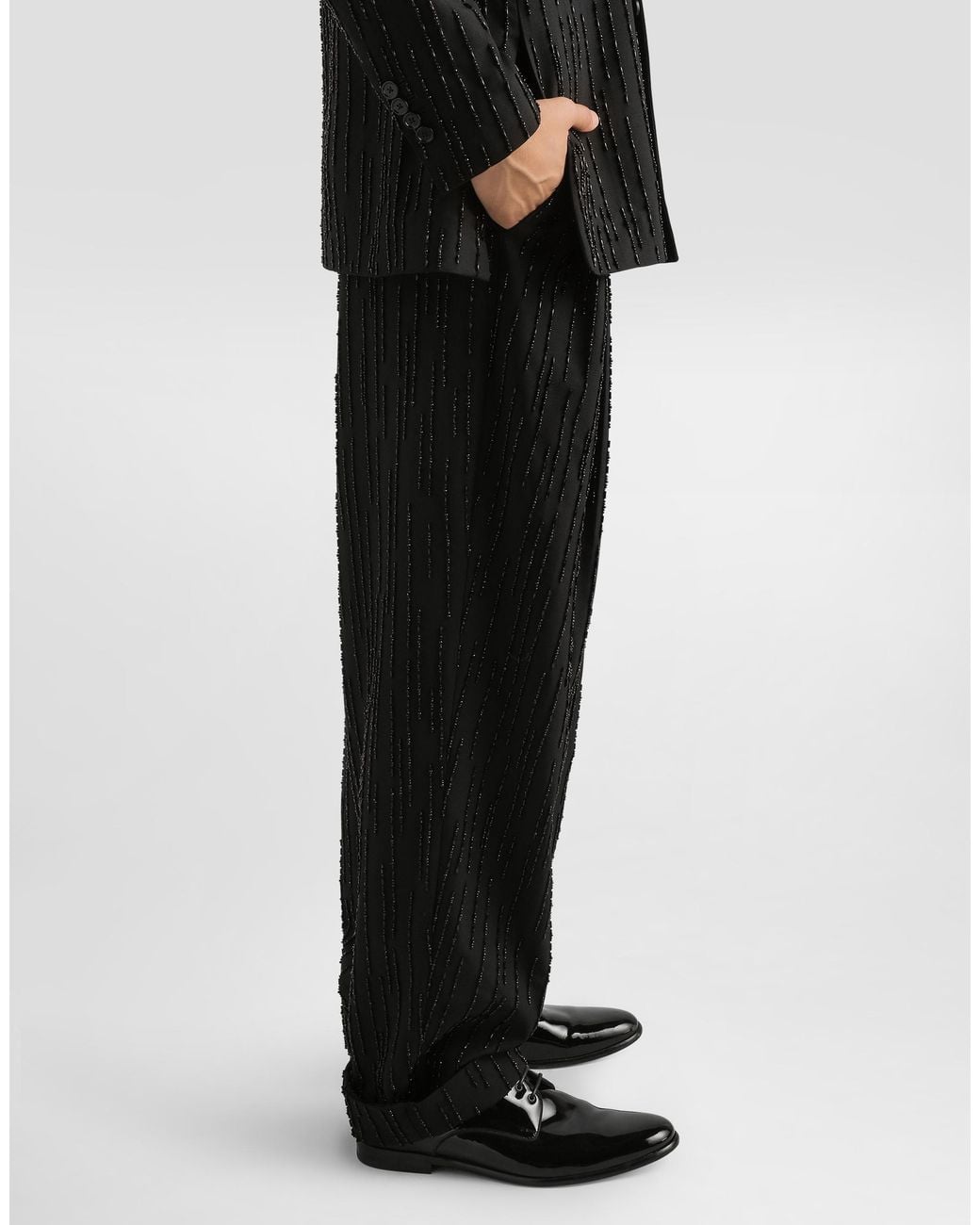 Dolce & Gabbana Black Virgin Wool Trousers With Embroidery for men