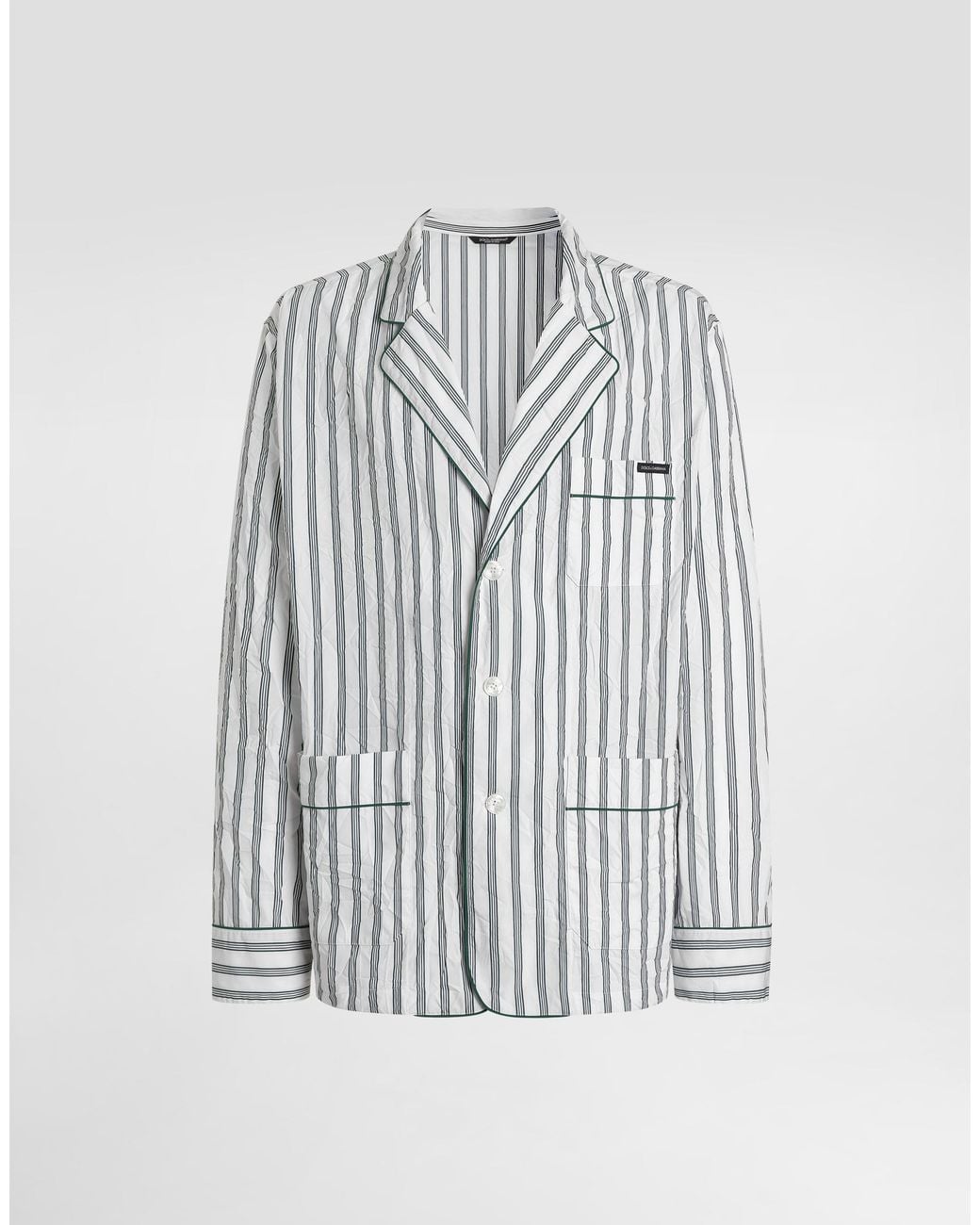 Dolce & Gabbana White Crinkled Striped Poplin Vanity Robe for men
