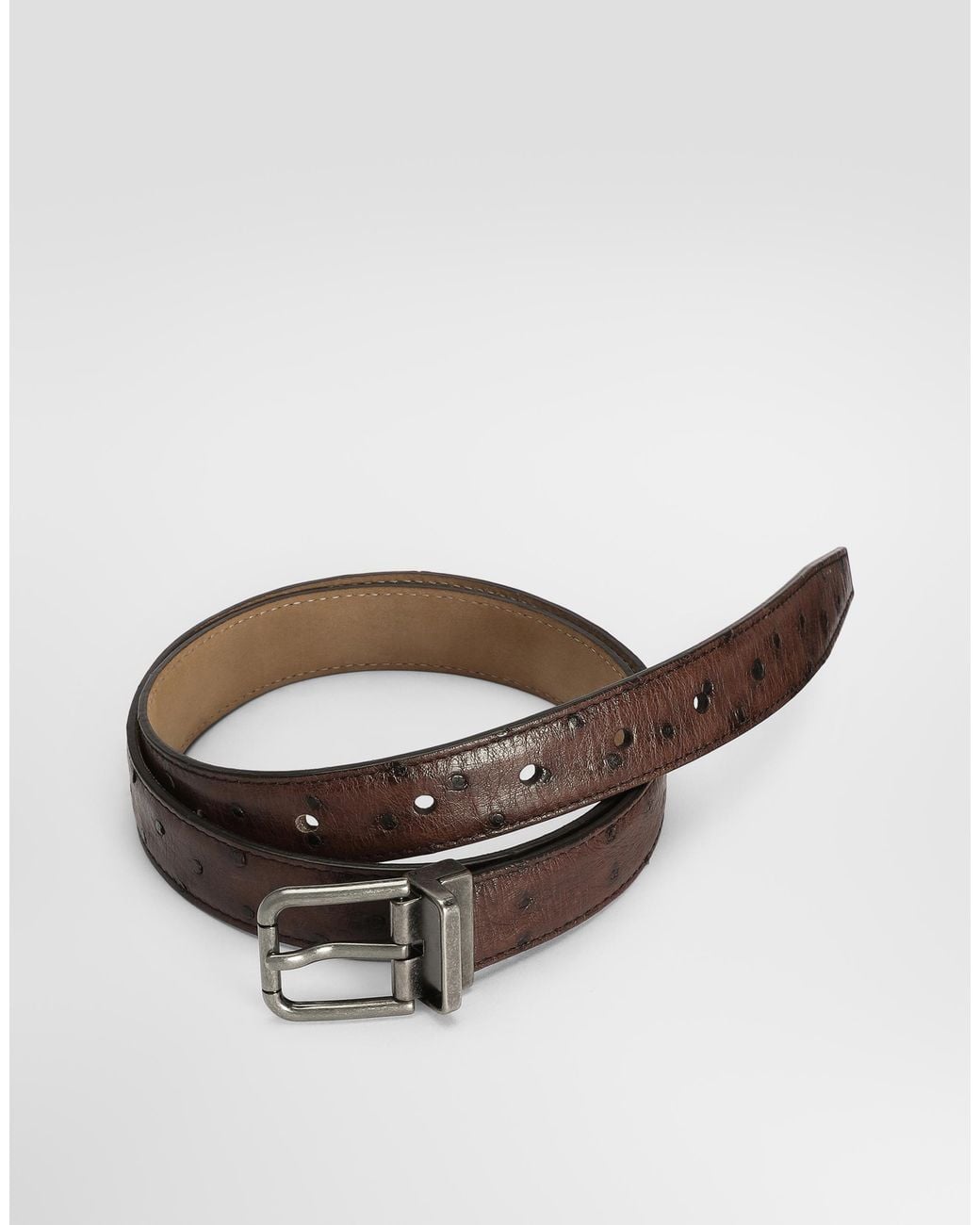 Dolce & Gabbana Brown Ostrich Leather Belt for men