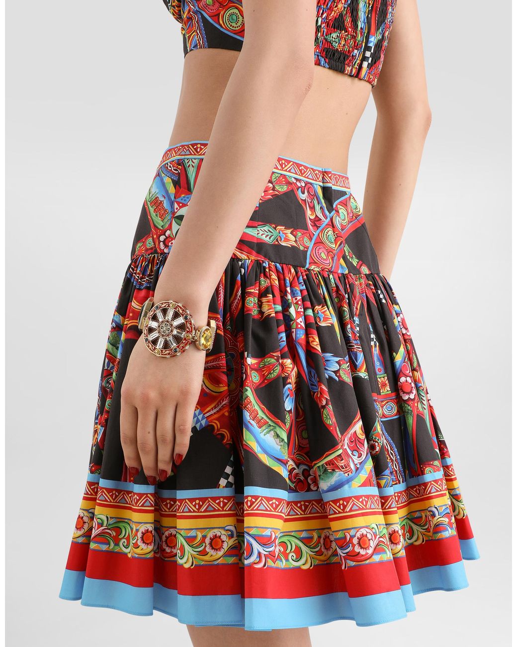 Dolce & Gabbana Red Carretto-Print Poplin Miniskirt