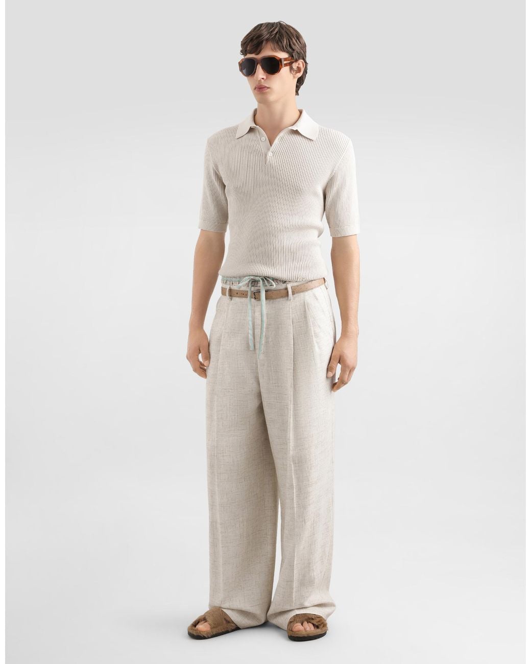 Dolce & Gabbana Natural Micro-Rib Cotton Polo Shirt for men