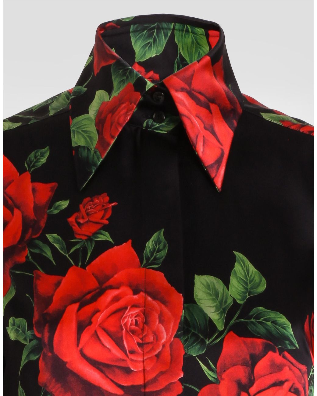 Dolce & Gabbana Red Rose-Print Satin Shirt