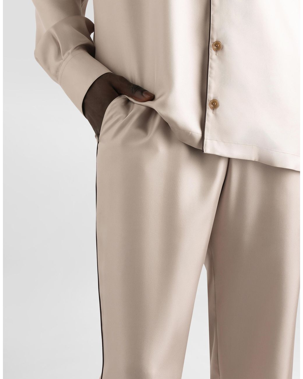 Dolce & Gabbana Natural Vanity Silk Trousers With Embroidery for men
