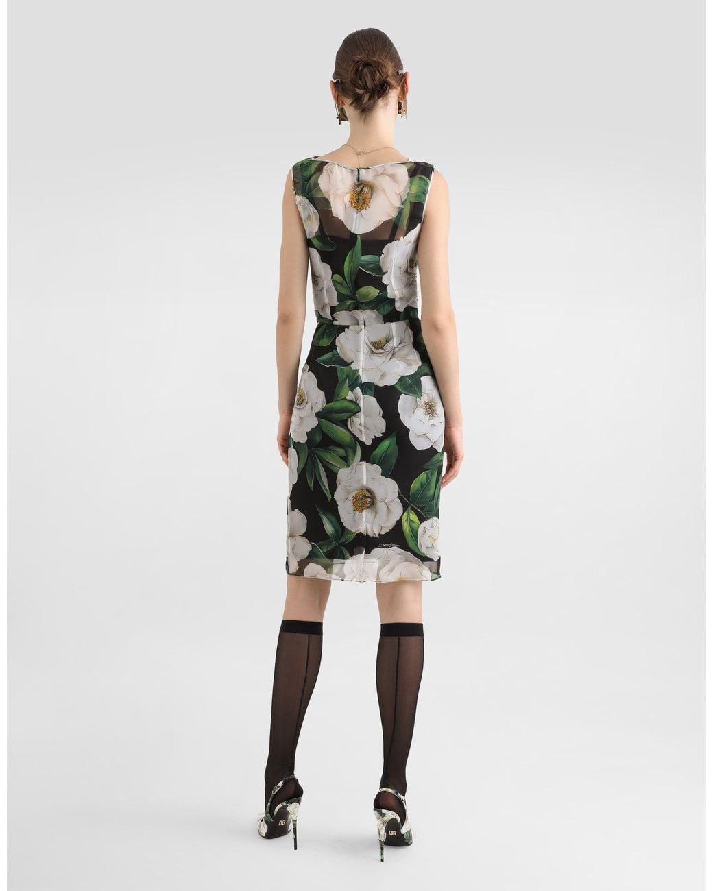 Dolce & Gabbana White Gardenia- Chiffon Midi Dress