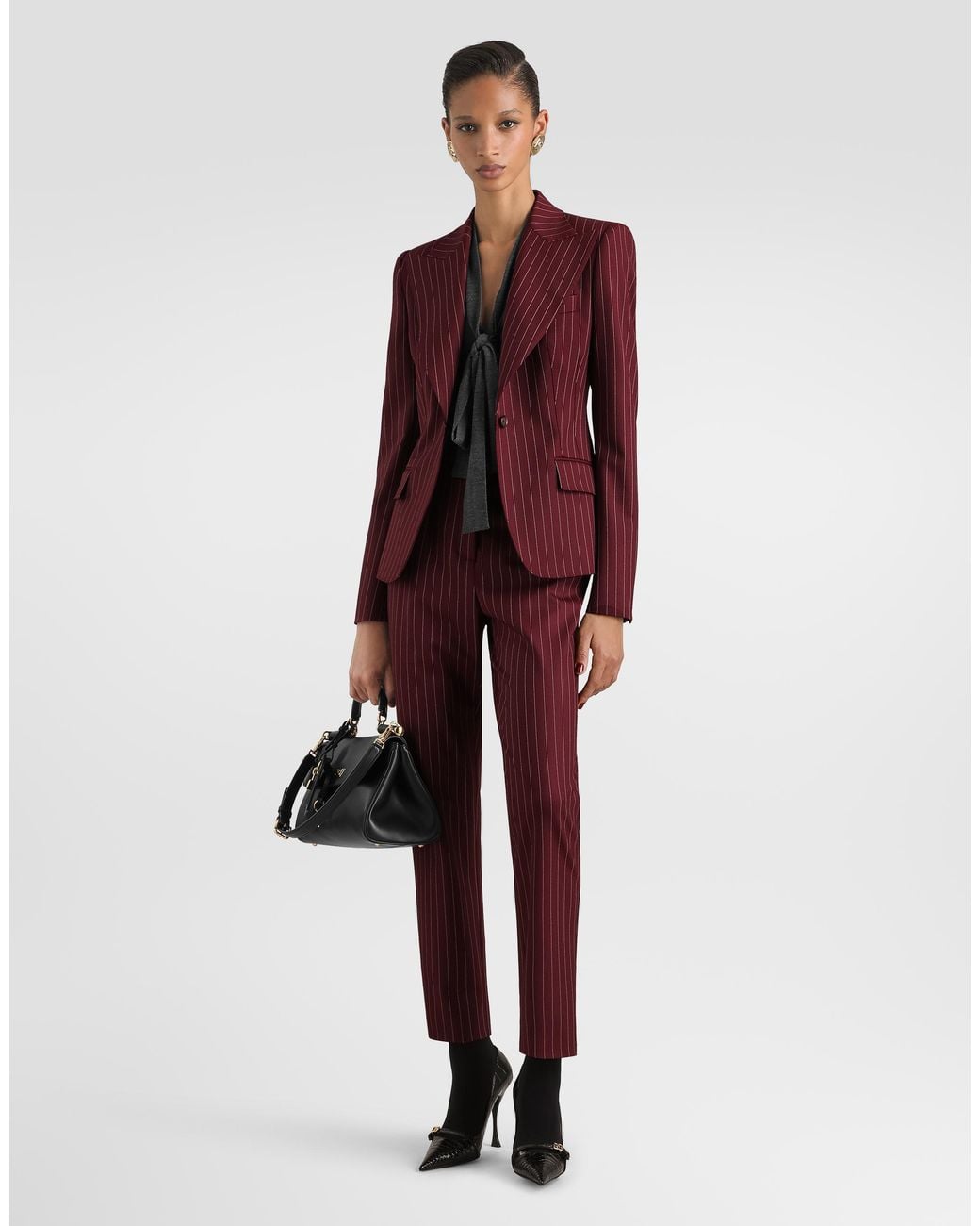 Dolce & Gabbana Red Turlington Single-Breasted Pinstripe Wool Jacket