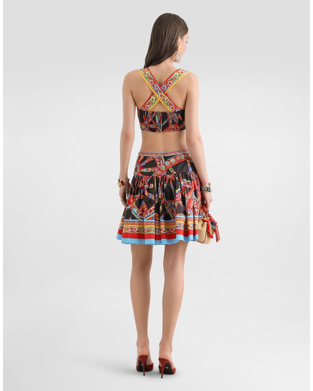 Dolce & Gabbana Red Carretto-Print Poplin Miniskirt
