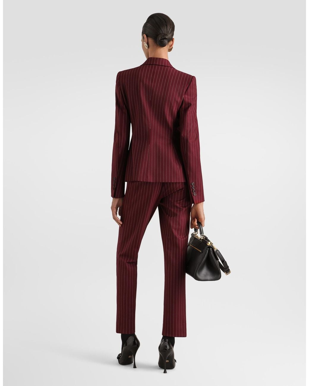 Dolce & Gabbana Red Turlington Single-Breasted Pinstripe Wool Jacket