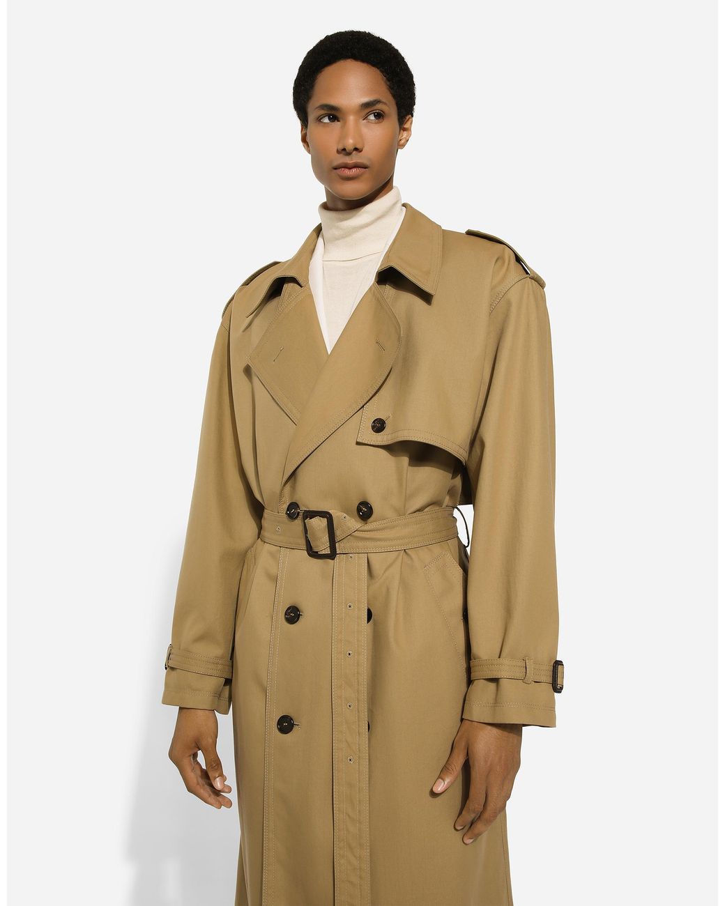 Dolce & Gabbana Natural Double-Breasted Cotton Trench Coat for men