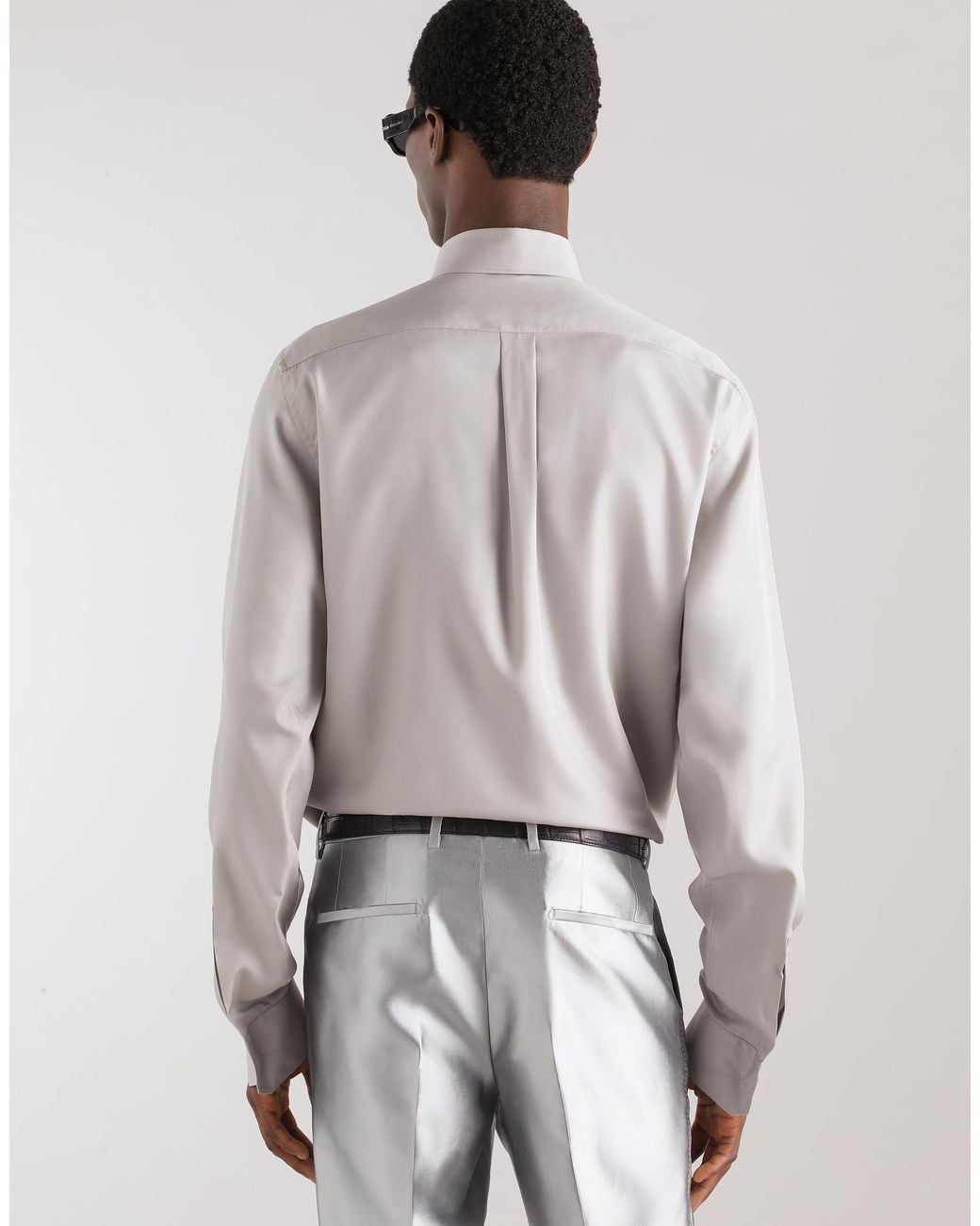 Dolce & Gabbana Gray Silk Poplin Shirt for men