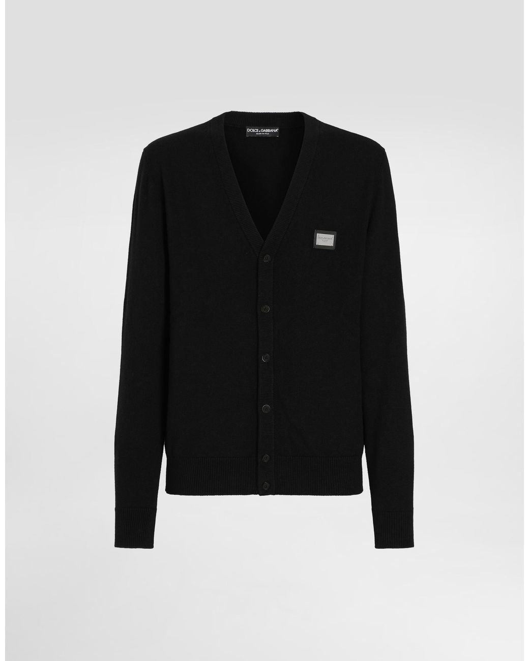 Dolce & Gabbana Black Cashmere And Wool Cardigan With Branded Tag for men