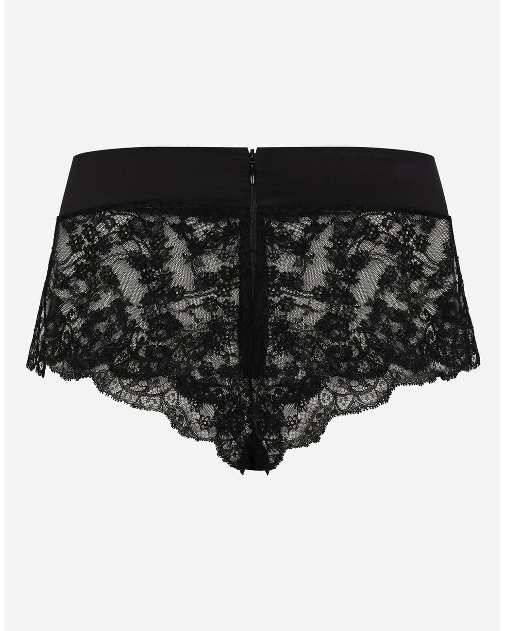 Dolce & Gabbana Black Panty Aus Spitze Mit Bund Aus Satin