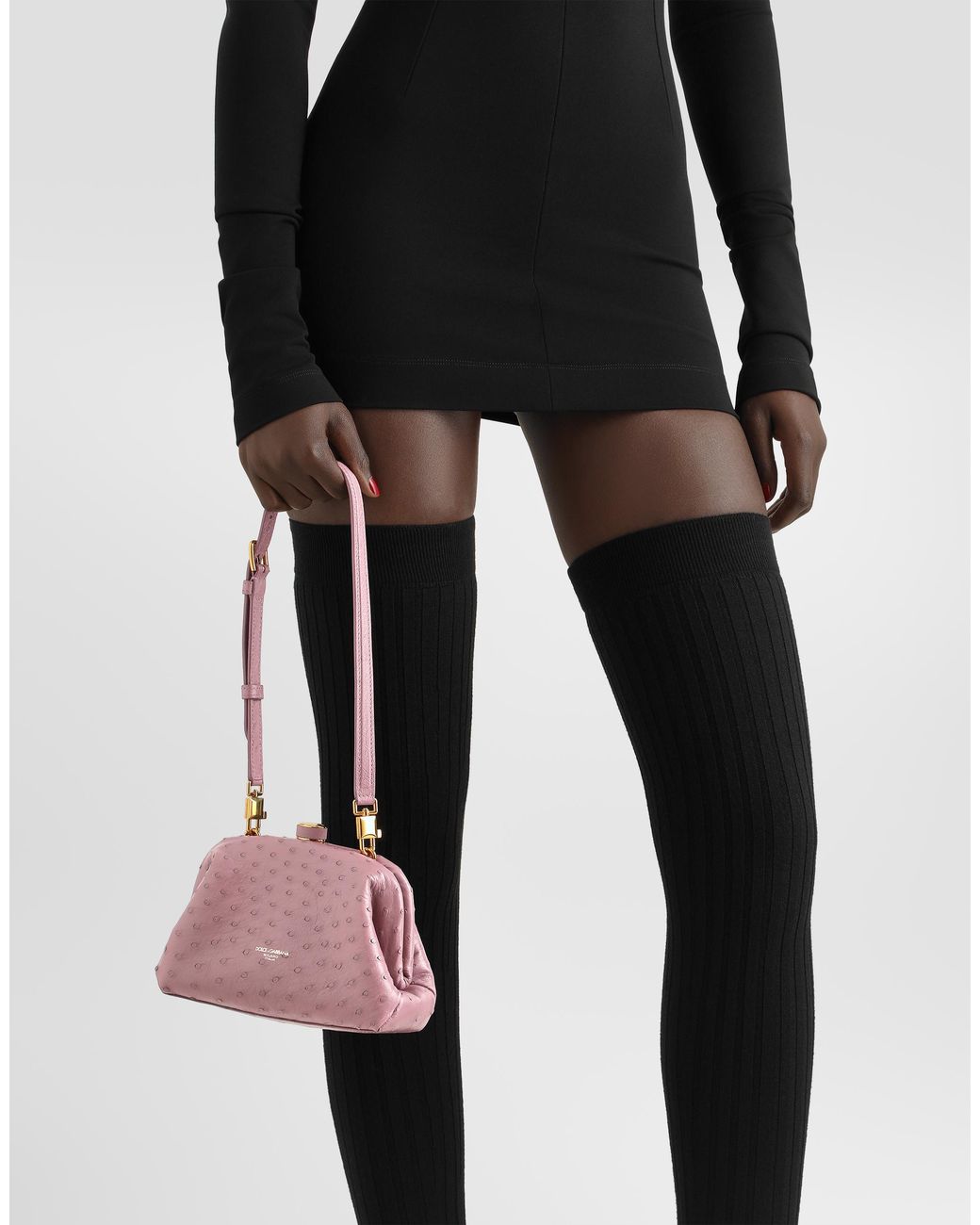 Dolce & Gabbana Pink Mini Grandma Ostrich Leather Handbag