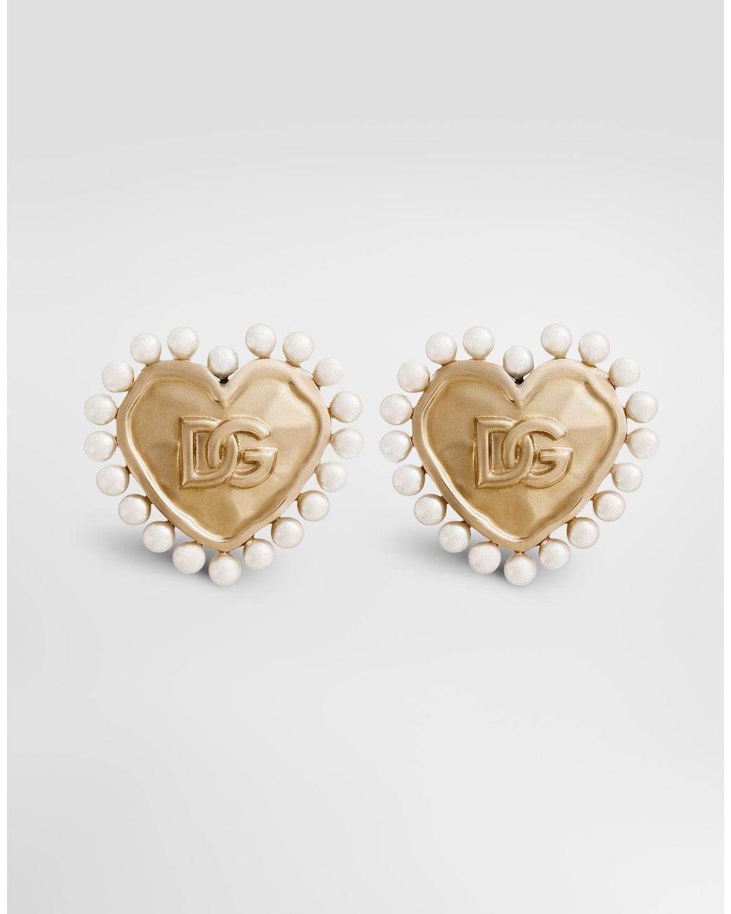 Dolce & Gabbana Metallic Heart Earrings With Beaded Detailing