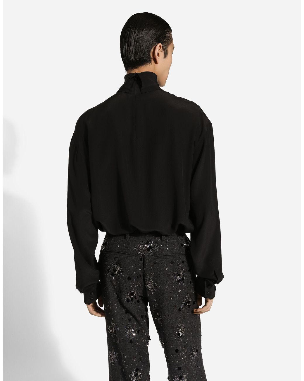 Dolce & Gabbana Black Loose Silk Turtleneck With Shirt Cuffs for men