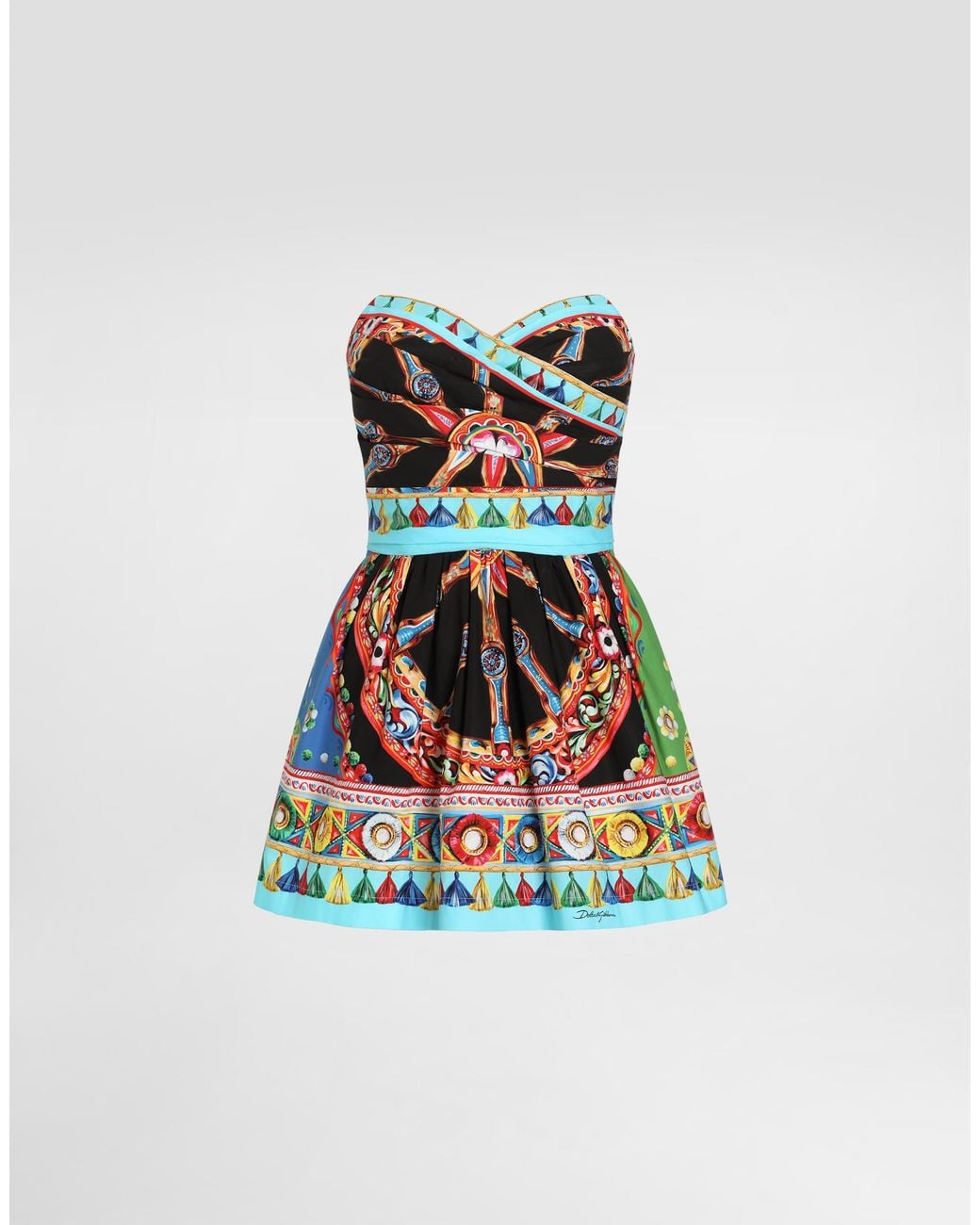 Dolce & Gabbana White Carretto-Print Poplin Dress