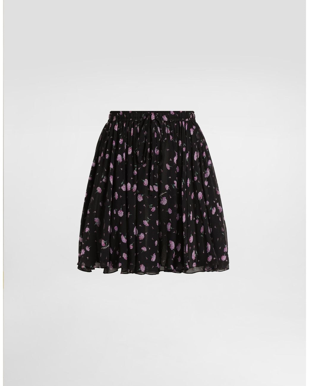 Dolce & Gabbana Black Carnations-Print Chiffon Circle Skirt