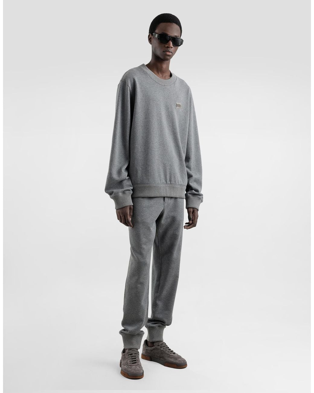 Dolce & Gabbana Jogginghose Aus Stretchjersey Mit Plakette in Gray für Herren