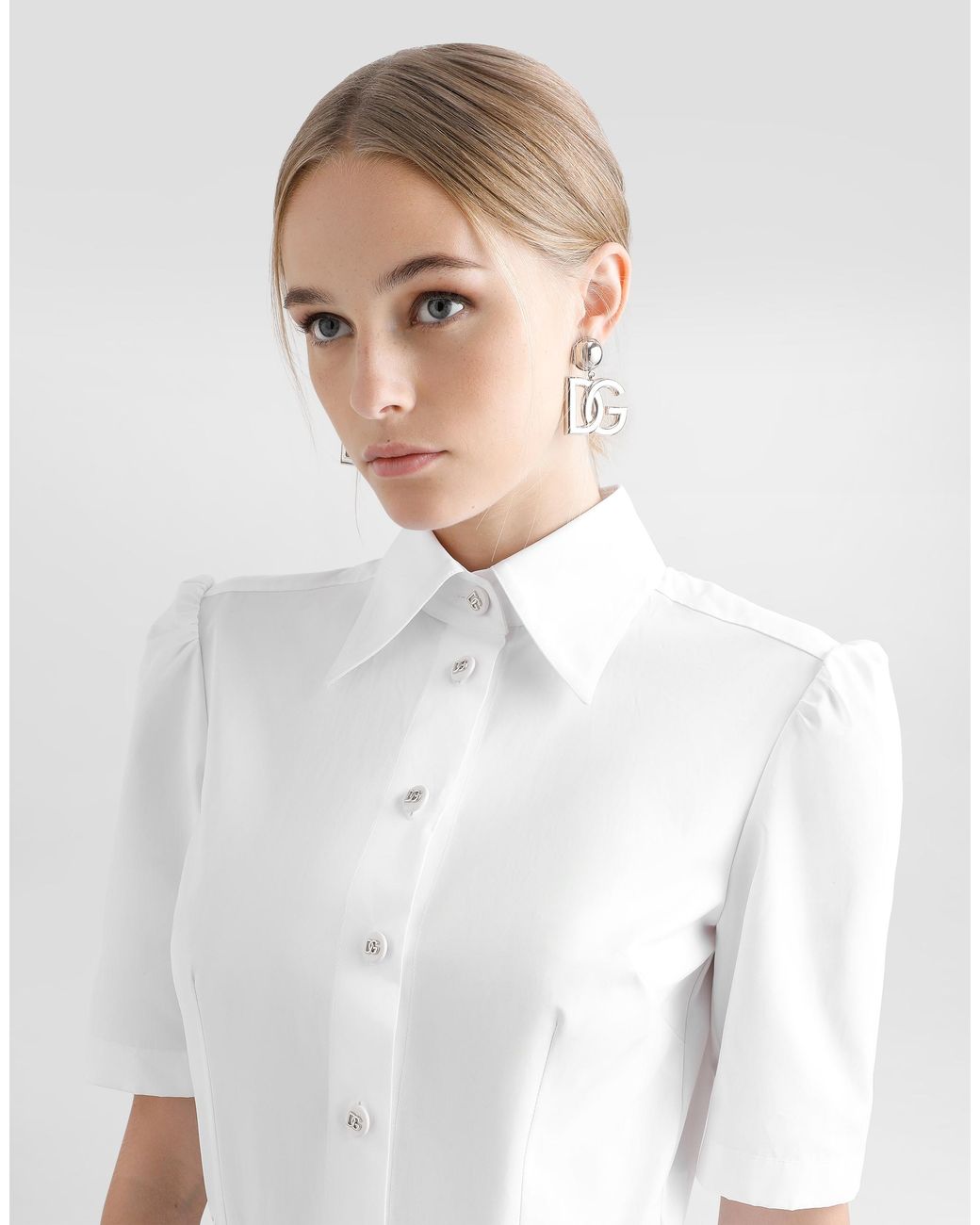 Dolce & Gabbana White Cotton Calf-Length Shirt Dress