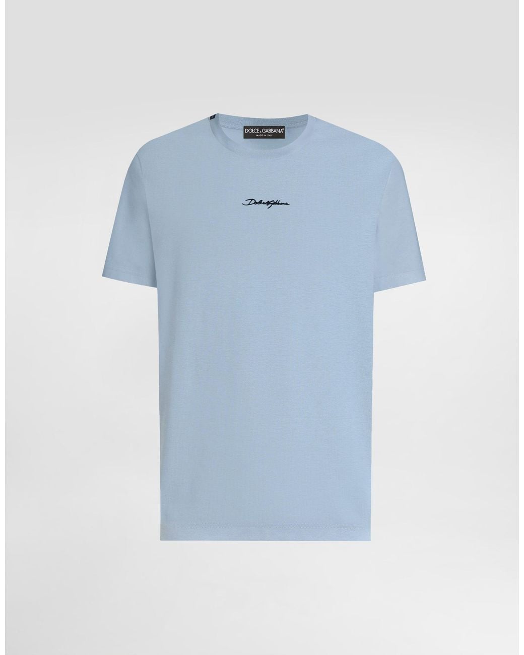 Dolce & Gabbana Blue Cotton T-Shirt With Embroidered Patch for men